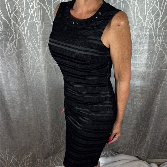 Vince Camuto Black Ruched Bodycon Midi Dress - Picture 1 of 9